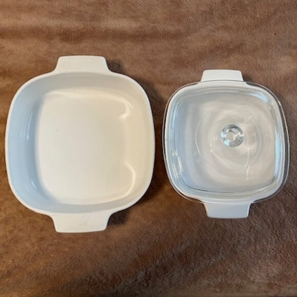 Set of 2 Vintage CORNING WARE Plain White Casserole Dishes, Oven-Safe, One Cover - Picture 2 of 7